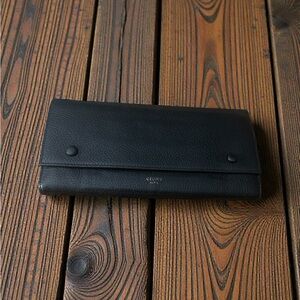 Celine Black leather flap Wallet black with yellow inside